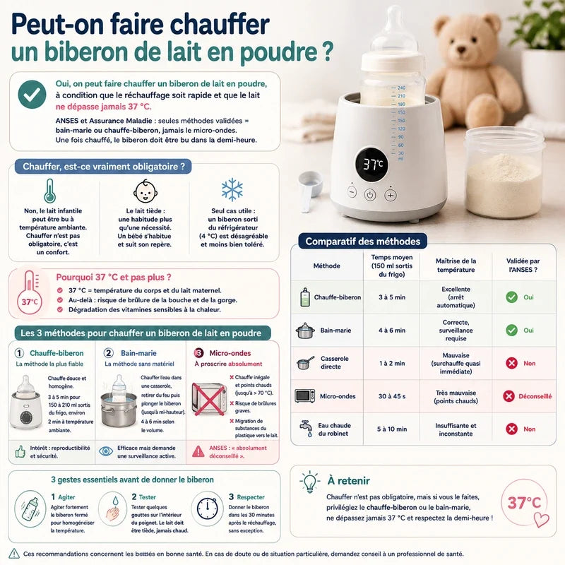 Peut-on faire chauffer un biberon de lait en poudre ?