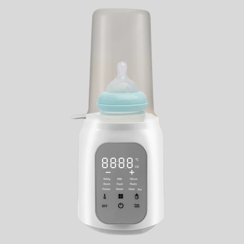 Chauffe-biberon électrique intelligent avec écran tactile et biberon posé dessus – chauffage rapide et maintien au chaud 24h pour bébé