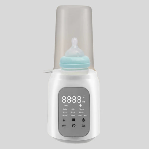 Chauffe-biberon électrique intelligent avec écran tactile et biberon posé dessus – chauffage rapide et maintien au chaud 24h pour bébé