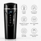 Chauffe-biberon électrique noir et ses atouts : chauffe rapide, écran tactile, maintien au chaud longue durée, acier inoxydable 304, sans BPA, corps monobloc étanche
