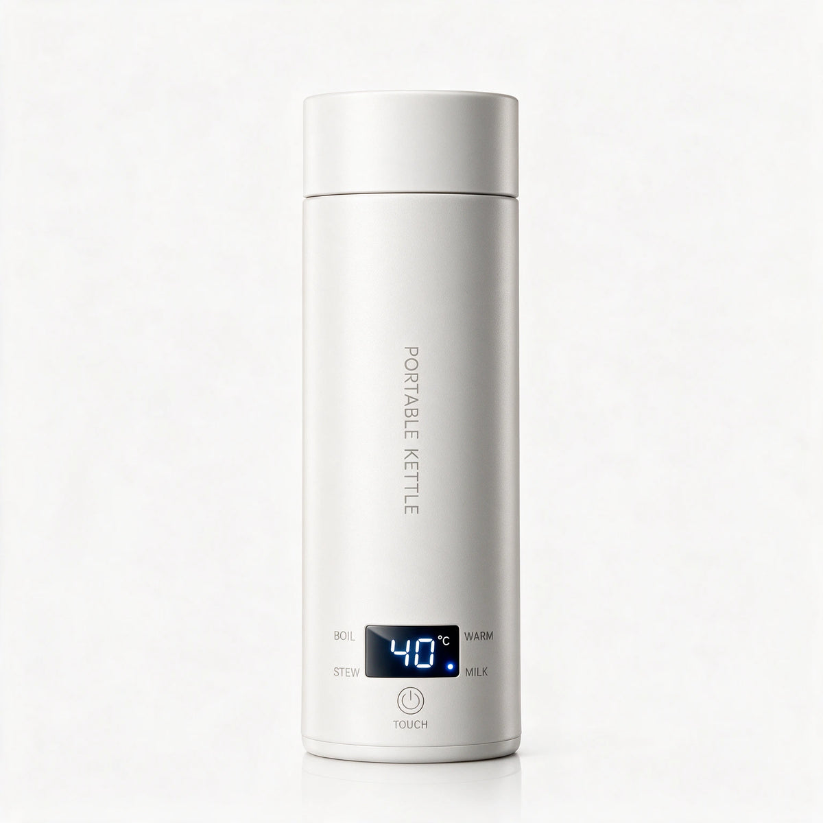 Chauffe-biberon lait maternel portable blanc en format gourde avec écran de température, sur fond blanc