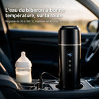 Chauffe-biberon voiture noir branché sur l'allume-cigare – l'eau du biberon à bonne température, réglable de 30 à 100 °C, maintien de 45 à 85 °C